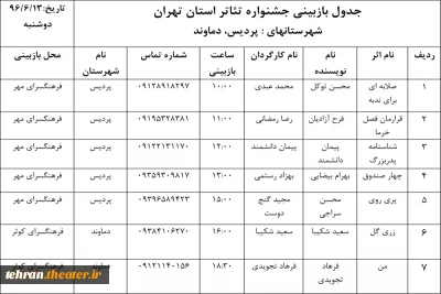 جدول بازبینی های بیست و دومین جشنواره تئاتر استان تهران منتشر شد